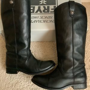 Frye Melissa Button Extend Black Leather Tall Riding Boots